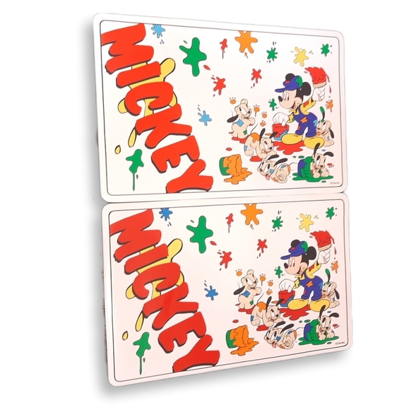 Disney Other - 💙 Vintage DISNEY Mickey Mouse Placemats Paint Spill Puppies Colorful Vinyl Kids